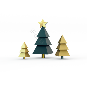 圣诞节 黑金 C4D 低多边形 圣诞树 3d立体插画